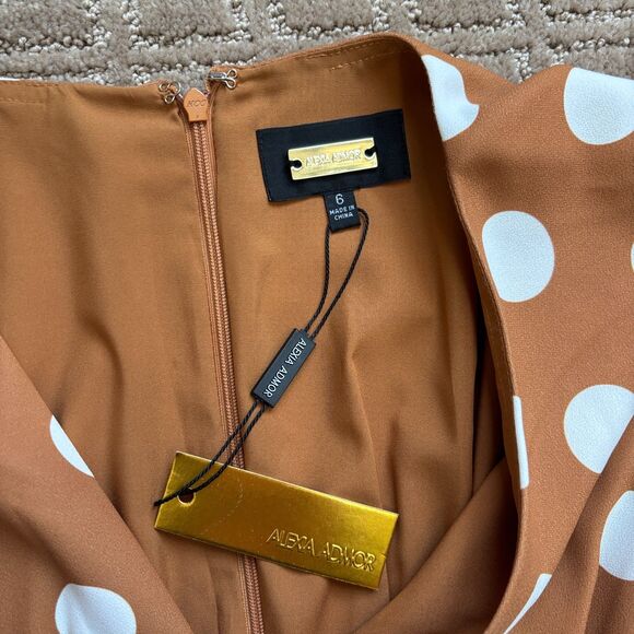 Alexia Admor Polka Dot Draped Midi Fit & Flare Dress Brown Pretty Women Derby - Picture 3 of 11